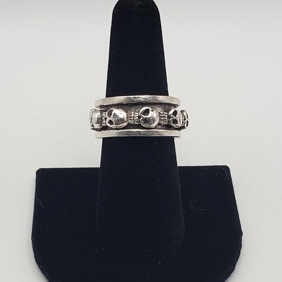 Skull Spinner Spinning Heavy 925 Sterling Silver 10mm Ring Size 7.5 - Picture 1 of 10